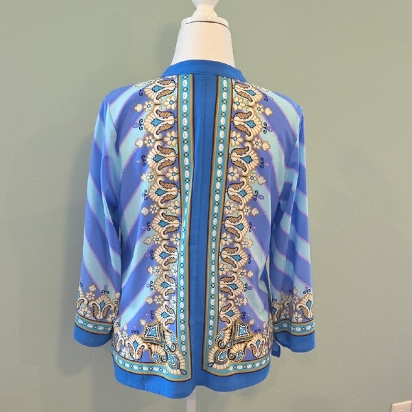 Bob Mackie Wearable Art Purple, Blue Gold And White Button-Down Tunic Women's M - Picture 7 of 10